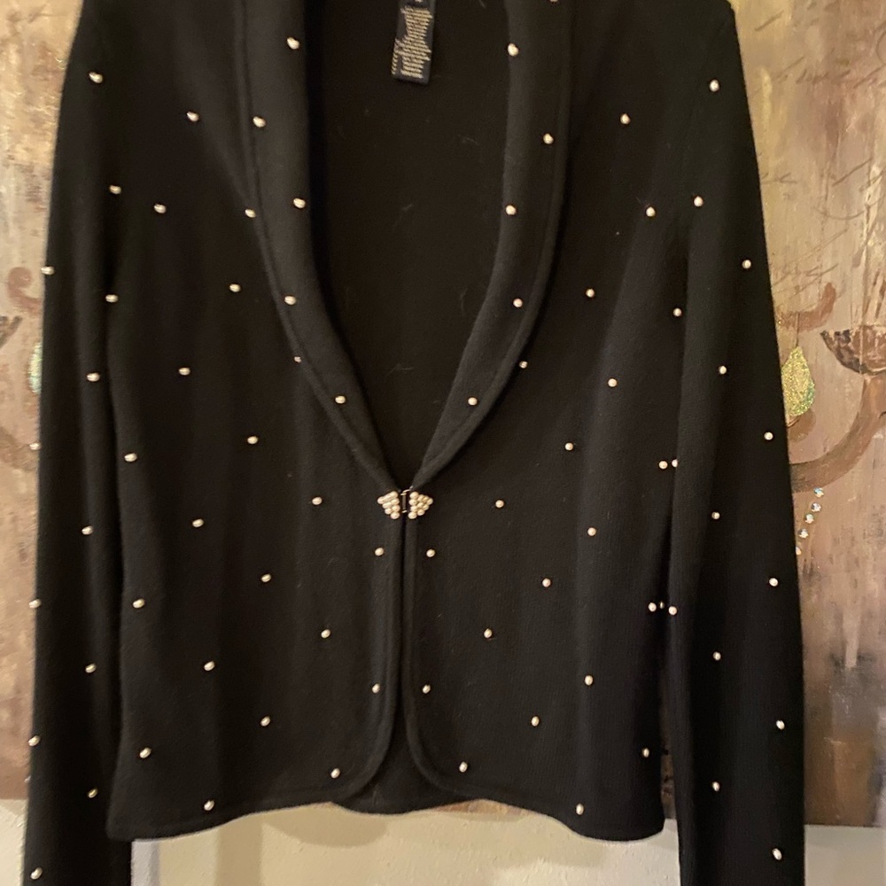 EUC Jones New York Signature Lambswool Angora Blend Pearl Bejeweled Cardigan - Picture 5 of 6